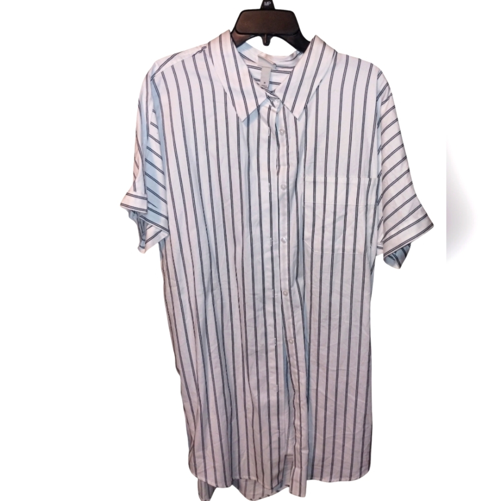 Classic White and Black Striped  Shirt Dress